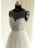 Sheer Neckline Lace Tulle Chiffon Sash Long Prom Dress